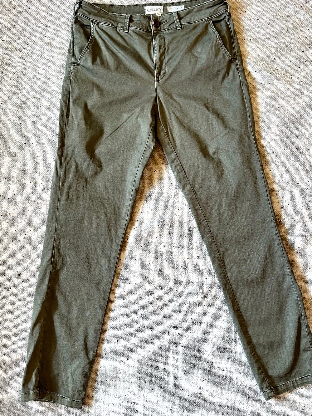 CHINO Relaxed Women’s 29 Olive Green Chino Pants Straight Leg Stretch Utility